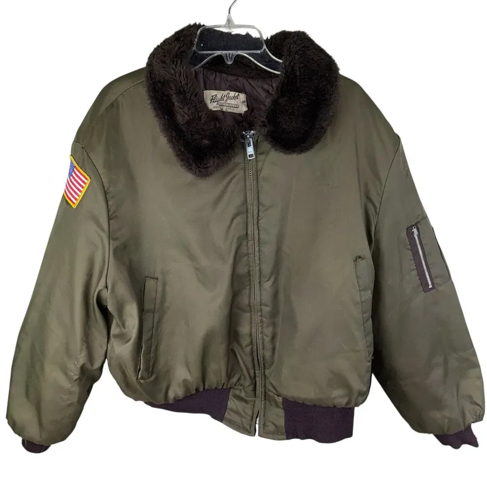 VINTAGE Flight Jacket WPL 10881‎ Men's XL 100% Nylon Green Military